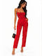Women's Red Fabric Trousers