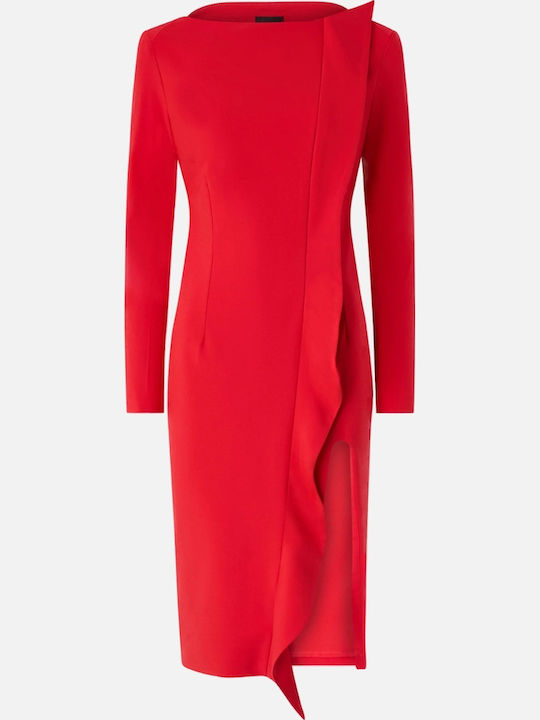 Pinko Rochie de Seară Midi din Satin, cu Spatele Gol și Despicătură, Roșie
