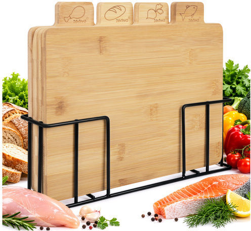 Zortiva Set of Beige Bamboo Bread Chopping Boards 28x20cm 4 Pieces