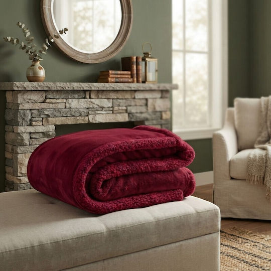 To megalo pazari Single Sherpa Blanket 150x200cm Burgundy