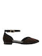 Women's Pointed-Toe Ballerina Shoes with Strap / Buckle Brown Suede