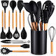 12-Piece Brown Silicone Serving Utensil Set with Stand