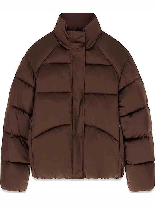 Guess Kurze Damen-Pufferjacke für den Winter Dark Coffee