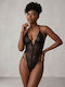 Women's String Bodysuit with Lace Black 002542-Black