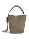 Leather Women's Suede Drawstring Bag Taupe Scuro
