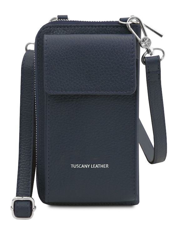 Dark Blue Leather Women's Mobile Phone Pouch