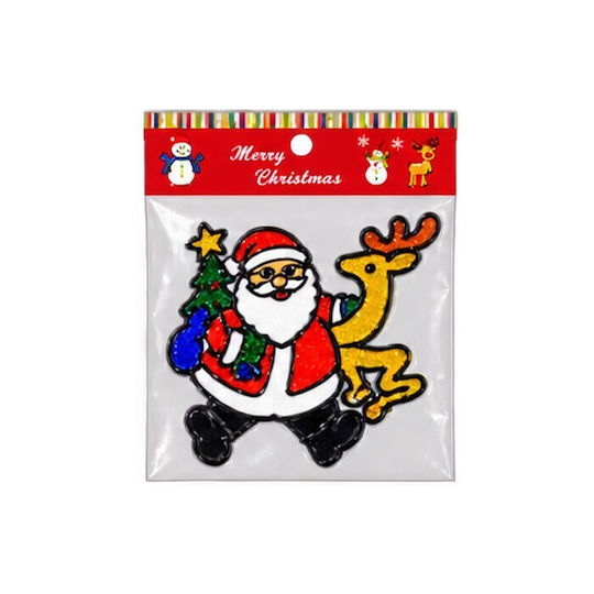 Christmas Stickers for Window with Santa Claus, Snowman and Reindeer Design
