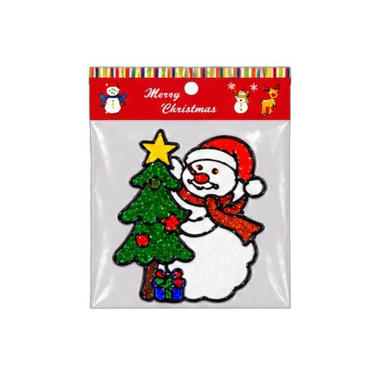 Christmas Stickers for Window with Snowman, Santa Claus, and Reindeer Pattern