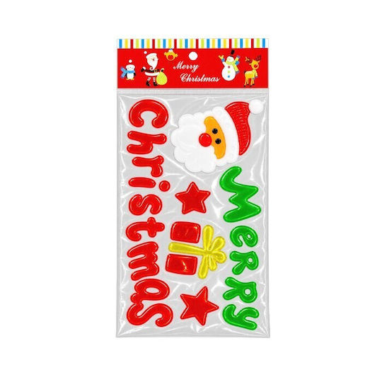 Christmas Stickers for Window with Santa Claus, Reindeer, Snowman and Tree Design Merry 15x26cm