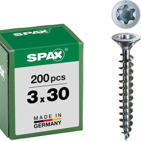 Spax Șurub pentru lemn cu Diametrul M3 și Lungimea de 30 mm 200 bucăți