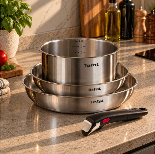 Tefal Ingenio Emotion Σετ Μαγειρικά Σκεύη από Ανοξείδωτο Ατσάλι με Κεραμική Επίστρωση 3 τεμαχίων