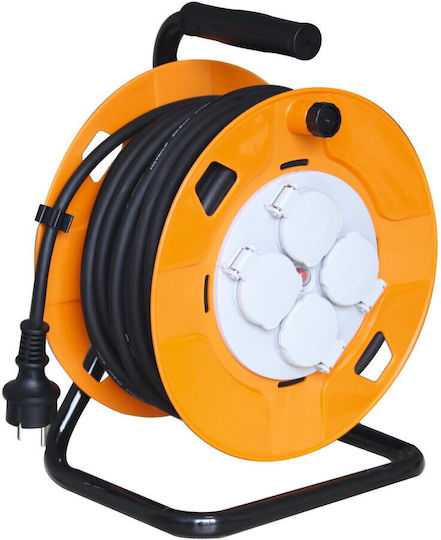 4-Socket Extension Reel with 30 m Cable Waterproof