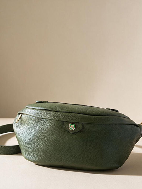 Olivefarbene Damen-Crossbody-Tasche aus Leder