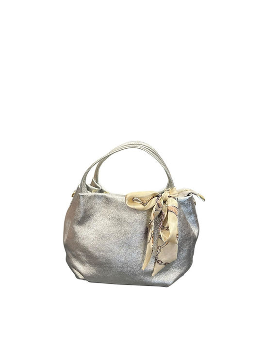 Leather Women's Tote Bag Silver