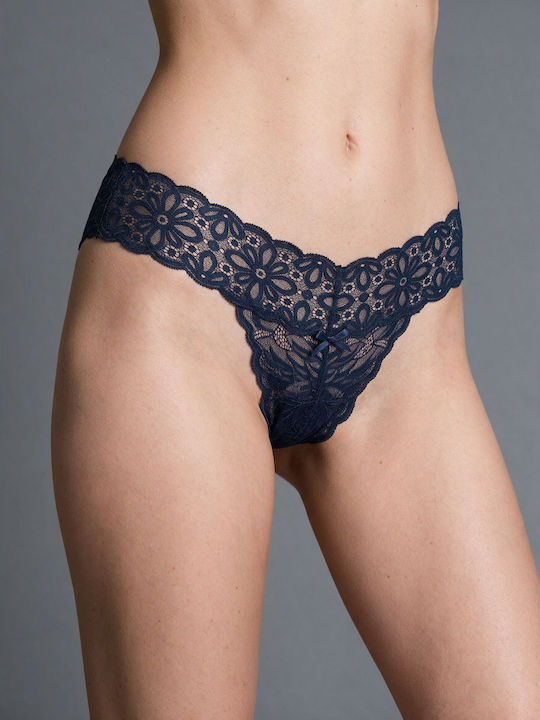 Milena by Paris Γυναικείο String με Δαντέλα Μπλε