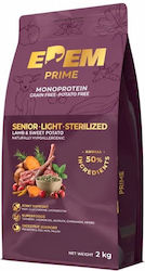 Edem Prime 2kg Grain-Free Light Dry Dog Food for Senior Neutered Dogs with Lamb, Salmon and Apple