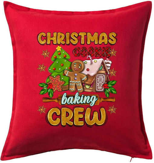 Tstudio Διακοσμητικό Μαξιλάρι Christmas Cookie Baking Crew — Μαξιλάρι Καναπέ Κόκκινο 100% Βαμβάκι, Περιέχεται Το Γέμισμα (50x50cm)