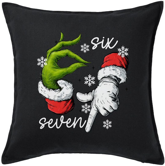 Tstudio Διακοσμητικό Μαξιλάρι Christmas Meme Six Seven (67) — Μαξιλάρι Καναπέ Μαύρο 100% Βαμβάκι, Περιέχεται Το Γέμισμα (50x50cm)