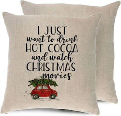 Tstudio Διακοσμητικό Μαξιλάρι I Just Want To Drink Hot Cocoa And Watch Christmas Movies Mini Cooper — Λινό