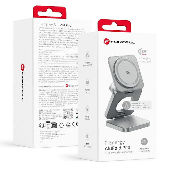 Forcell Безжично зарядно устройство Qi2 25 W сребристо (AluFold Pro)