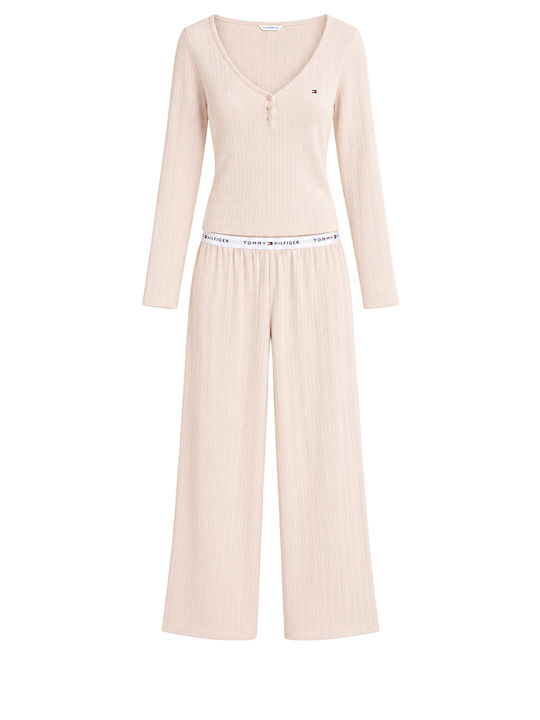 Tommy Hilfiger Winter Women's Cotton Pyjama Set Beige