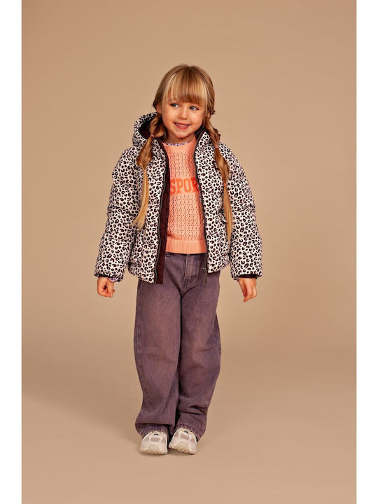 Kurze gesteppte Kinderjacke mit Kapuze Wine Red
