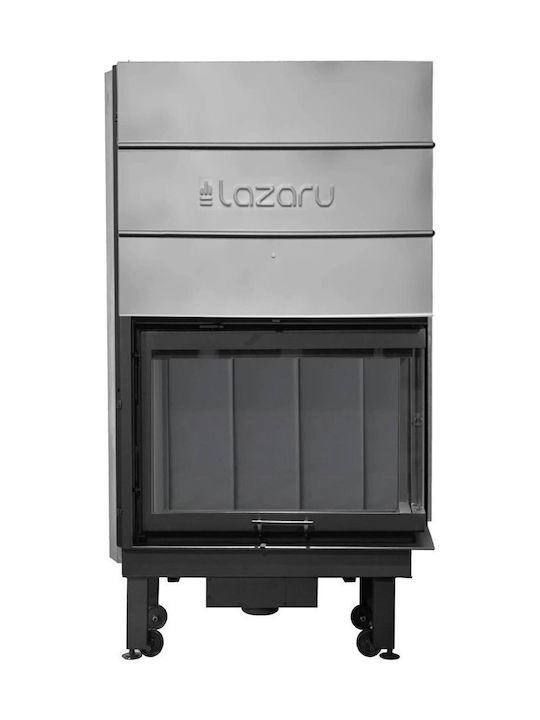 Lazaru Premium Line Holz-Kamineinsatz mit Luftheizung 12 kW, rechte Ecke, mit Schiebetüren und geschlossenem Ausdehnungsgefäß