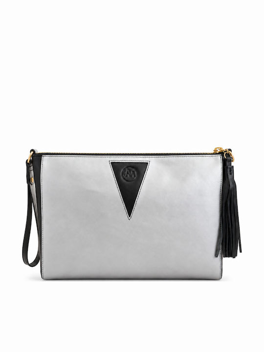 Triangle Geometry Leather Women's Clutch Silver / Black