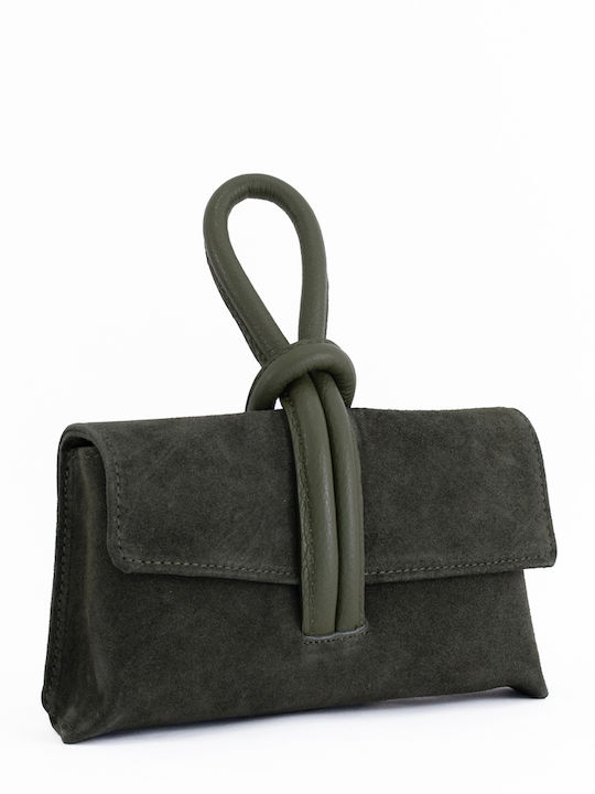 Olivgrüne Damen-Flap-Tasche aus Leder
