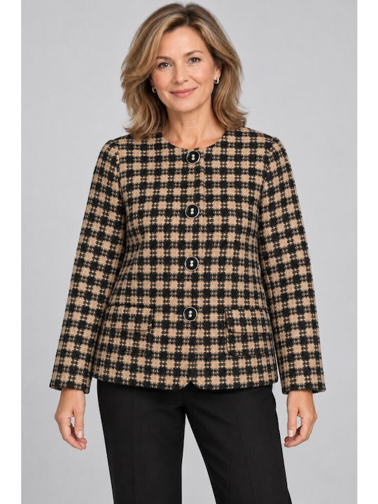 Rodonna Langer Blazer für Damen Beige-Schwarz ZA-3453