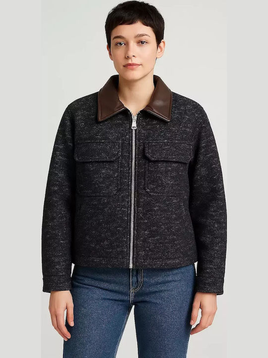 Dalou Dark Blue Women's Leather Biker Jacket
