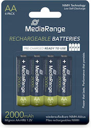 MediaRange Wiederaufladbare Batterien AA Ni-MH 2000mAh 1,2V 4 Stück