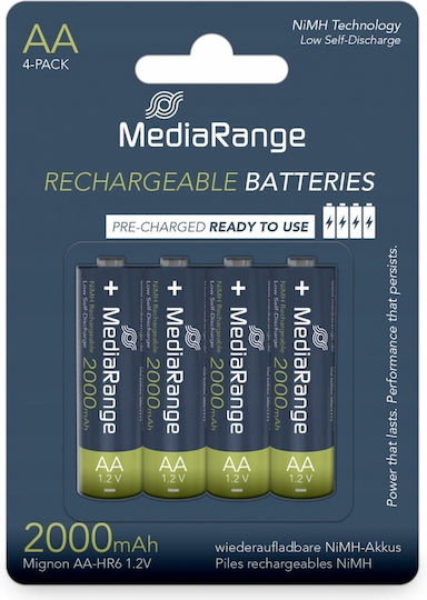 MediaRange Wiederaufladbare Batterien AA Ni-MH 2000mAh 1,2V 4 Stück